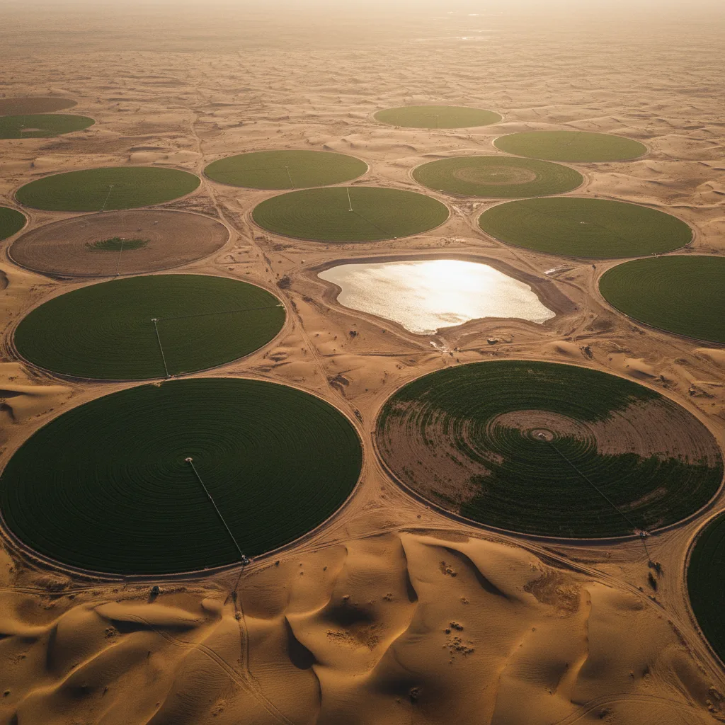 Center-pivot irrigation circles in the desert