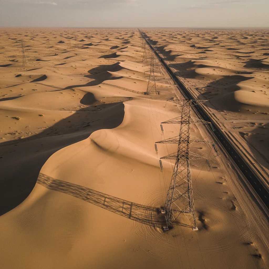 Power transmission lines across the desert